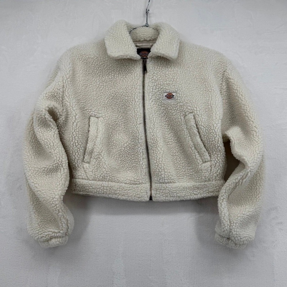 Dickies Sherpa Fleece Jacket Women Small Cream White Excellent Cropped